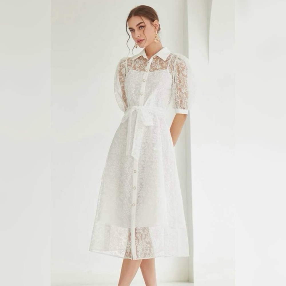 Eyelet/lace overlay dress